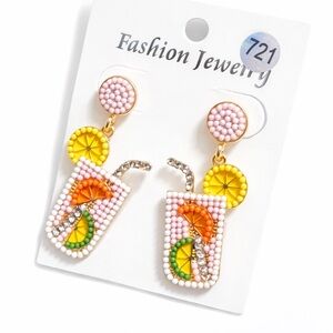 Pink and Yellow Tropical Drink Earrings